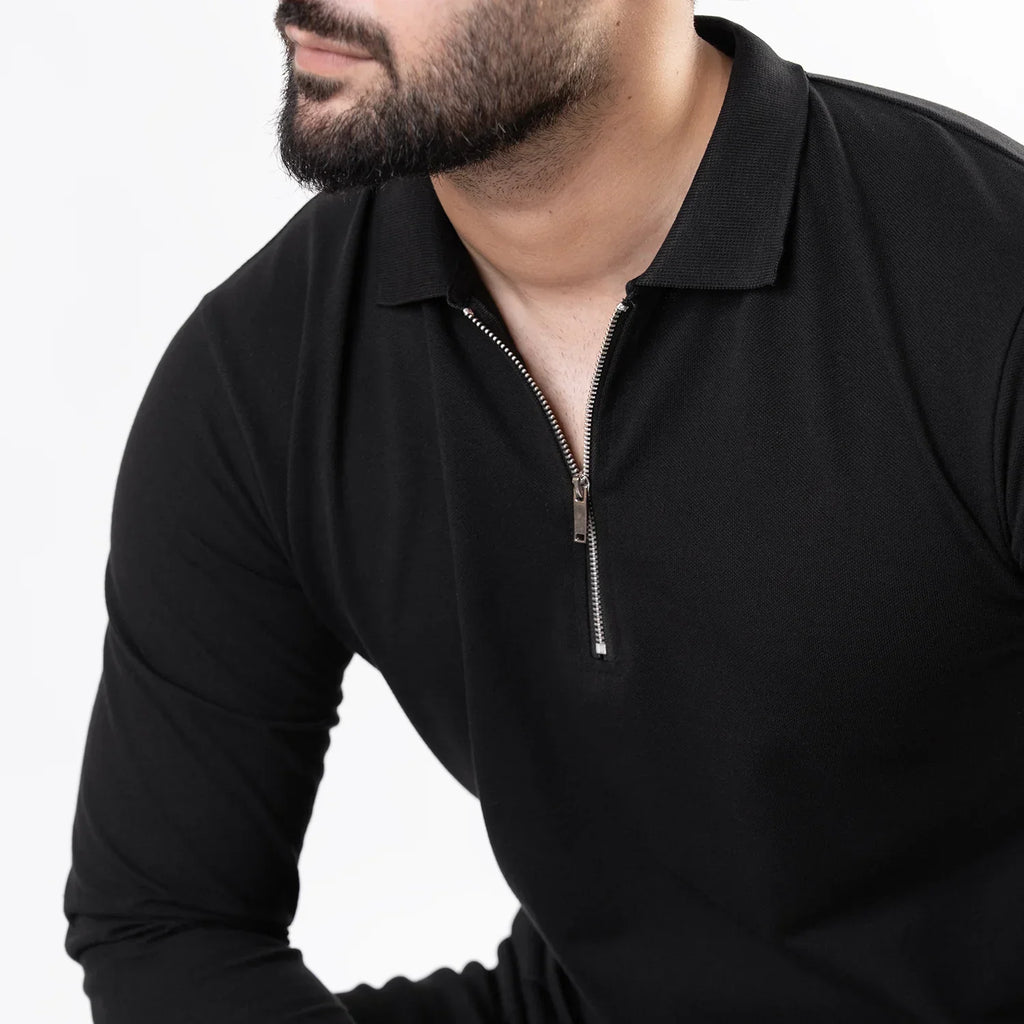Premium Zip Polo Sweater | Full Sleeve Knit Shirt with Metal Zip