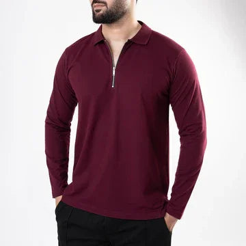 Premium Zip Polo Sweater | Full Sleeve Knit Shirt with Metal Zip