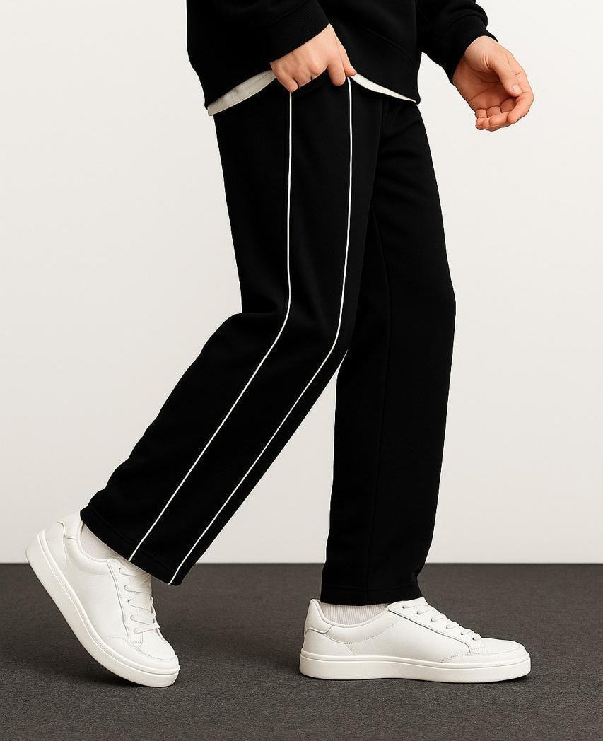 Cotton Terry Side Stripe Trousers | Cozy Piping Detail Joggers