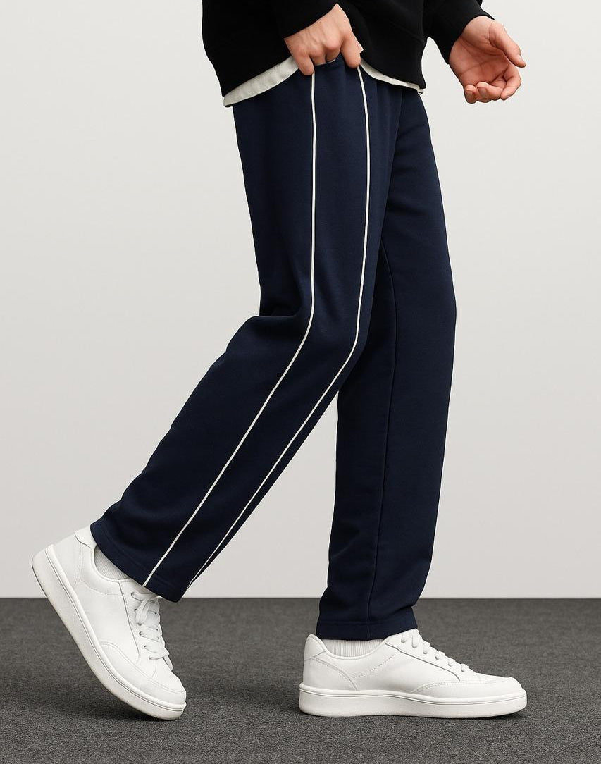 Cotton Terry Side Stripe Trousers | Cozy Piping Detail Joggers